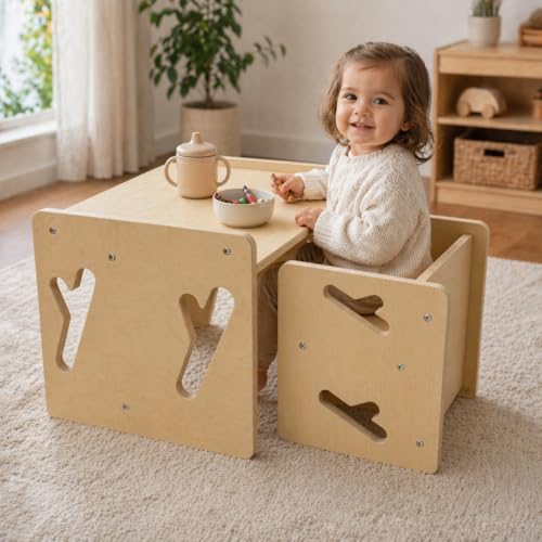 Toddler Montessori Weaning Table and Chair Set with 1 Chair & 1 Table - Solid Wood Kids Furniture