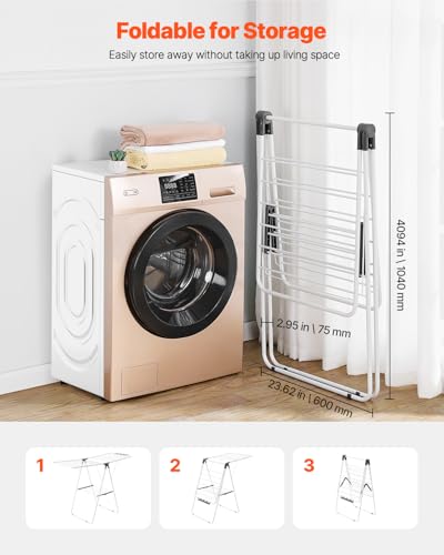 Foldable Laundry Drying Rack 2-Tier with Sock Clips, 21 Rods, Adjustable Height, Space-Saving, White - 54.5"D x 23.6"W x 39.4"H