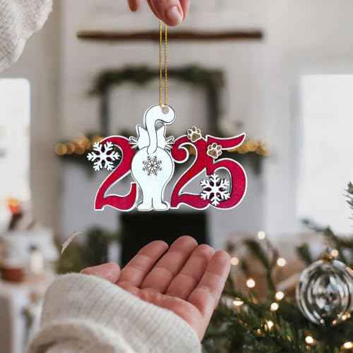 Cat 2025 Christmas Ornament ? Cute Wooden Kitten Tree Decoration with Snowflakes & Paw Prints for Cat Lovers, Pet Owner Christmas D?cor