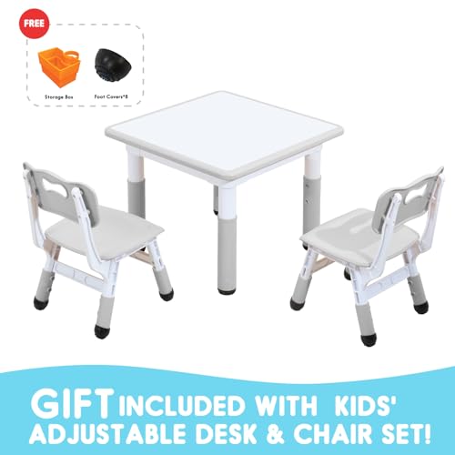 Kids Table & Chair Set with Adjustable Height & Graffiti Gray Finish - Toddler-Safe Non-Slip Legs, Eco-Friendly Materials, Ages 3-12