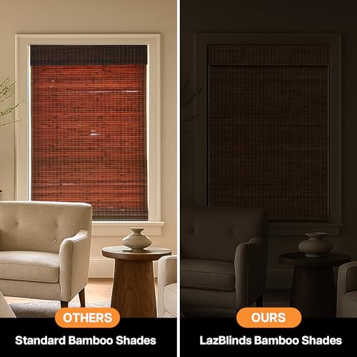Blackout Bamboo Roman Shades - Penang Teak, 34x64, Cordless, Light Blocking