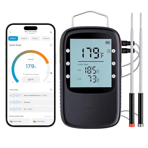 Bluetooth Meat Thermometer with 2 Probes - Digital Cooking & App Alerts - Black