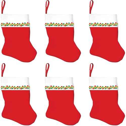 Amscan Santa's Delight Red & White Mini Felt Christmas Stockings - 5" (Pack of 6) - Perfect For Festive Holiday Decor & Gifts