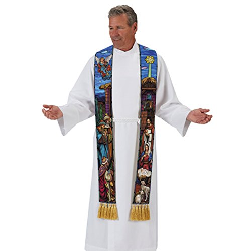Stained Glass Christmas Nativity Overlay Stole, 110 Inch Beige