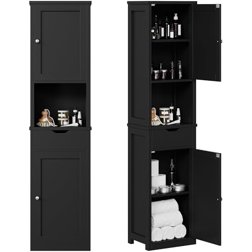 Shintenchi Tall Narrow Bathroom Storage Cabinet - Black
