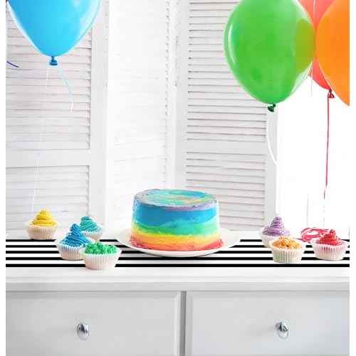3 Pcs Stripe Table Runner Plastic 14 x 108 Black and White Striped Table Runners for Wedding Birthday Baby Shower Party Table Centerpiece Decorations Disposable Table Runner