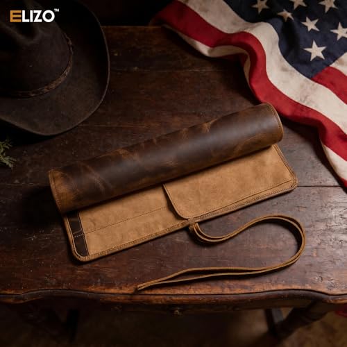 ELIZO Antique Leather Knife Roll Bag with 4 Slots - Professional Chef Case