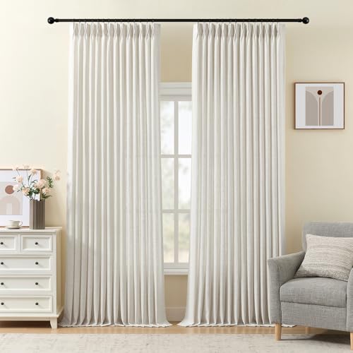 Natural Linen Pinch Pleated Curtains 96 Inches - Pack of 2, 40"W x 96"L