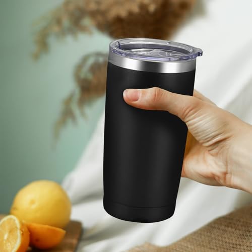YOUKE OLA 16-Pack 20oz Stainless Steel Insulated Travel Tumblers with Lids & Straws, Matte Black