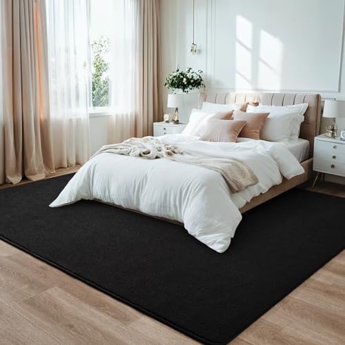 FALARK 7x10 Black Modern Minimalist Area Rug with Memory Foam Non-Slip Backing