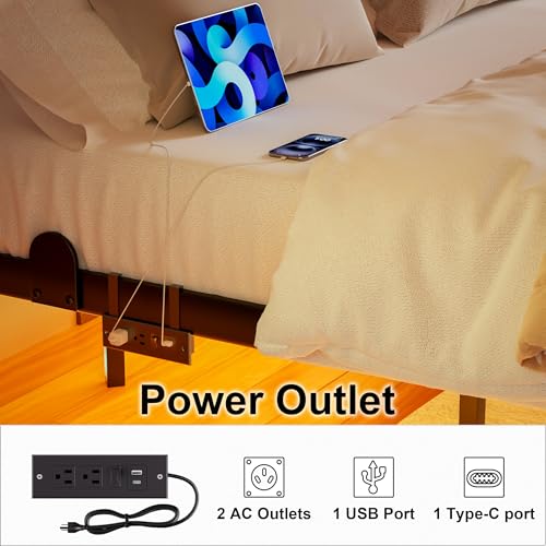 Queen Floating Bed Frame with Headboard, RGB LED Lights & USB Charging - 14 Inch