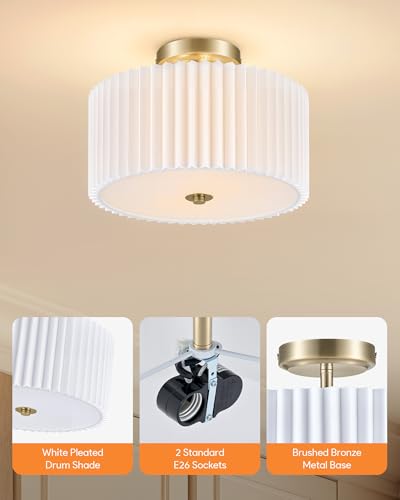 VONLUCE 12.2" Semi Flush Mount Ceiling Light, 2-Light Drum Light