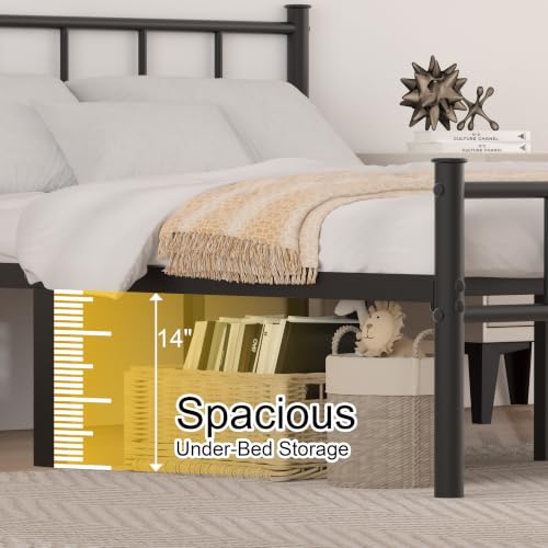 ZASHONT 14-Inch Twin XL Metal Bed Frame with Headboard, Reinforced Steel Support