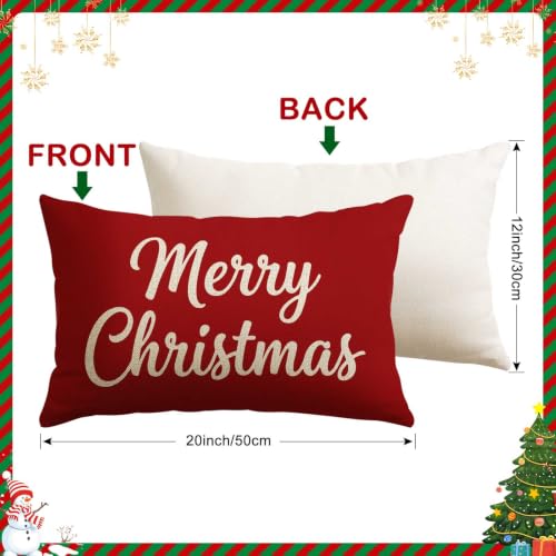 Artscope Red Christmas Lumbar Pillow Covers 12x20 Inch Set of 2 - Holiday Decor