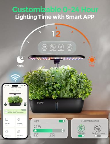LETPOT Hydroponics Growing System with 12 Pods, App & WiFi Control, 24W LED, Black