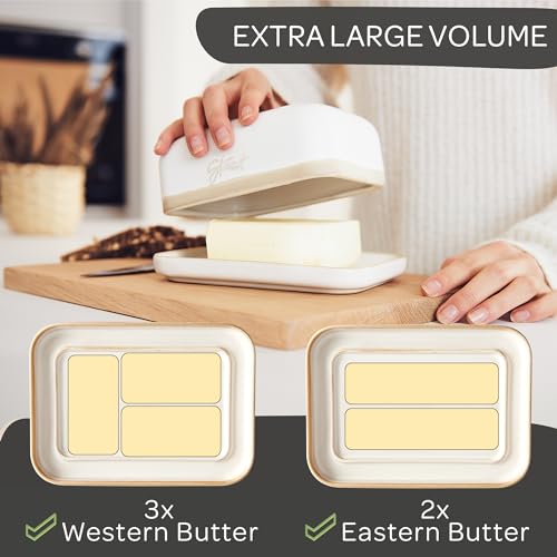Large White Ceramic Butter Dish with Lid - 4.9 x 6.9 in, Dishwasher Safe