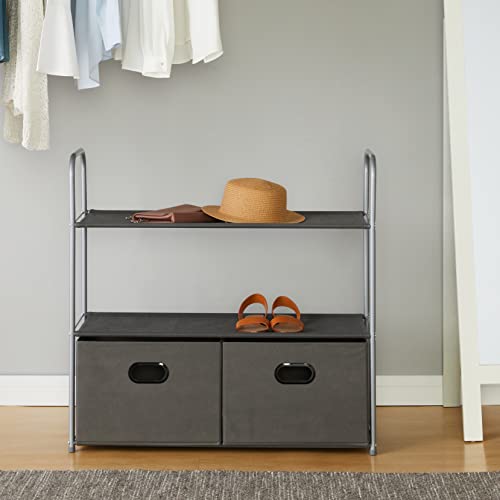 Freestanding Closet Organizer with Fabric Bins and Shelves - Grey, 32.7" x 12.2" x 31"