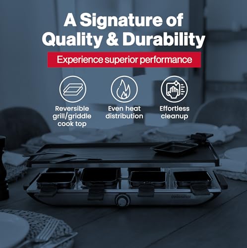 Swissmar Geneva Indoor Electric Raclette Grill for 8 People - Cast Aluminum Top