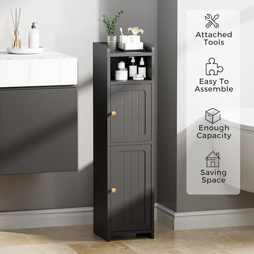 Small Bathroom Storage Cabinet - Black, Narrow 7.9 x 7.9 x 31.5 Inches