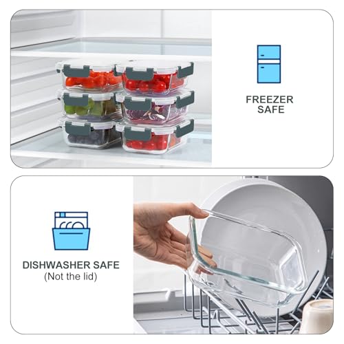 KOMUEE 10-Pack 22 oz Glass Meal Prep Containers - Gray, Airtight & Oven Safe