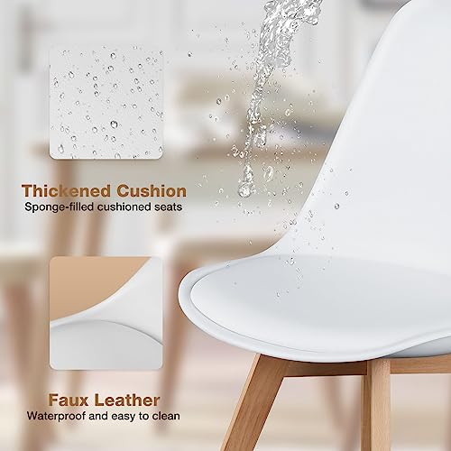 OLIXIS White Set of 4 PU Leather Dining Chairs - Modern Accent Seating