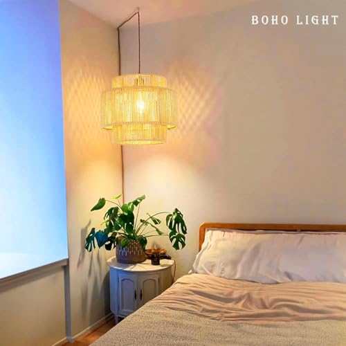 Plug-in Boho Woven Rattan Pendant Light - Dimmable Ceiling Lamp for Living Room & Bedroom - Variation of THIS listing 10
