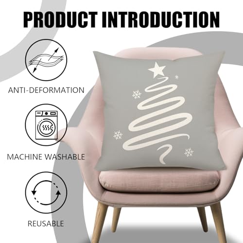 4PACK Gray 18x18 Pillow Covers Set of 4 – Farmhouse Snowflake Hello Winter Christmas Decor