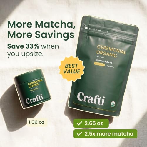 Crafti Organic Ceremonial Matcha Powder 75g - Authentic Japanese Green Tea