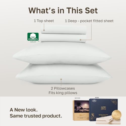 California Design Den King Ivory Egyptian Cotton Sateen Sheets - Certified & Award-Winning