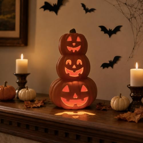 Evelyne 3-Tier Light-Up Jack-O’-Lantern Pumpkin Decoration - Indoor Outdoor Fall Decor