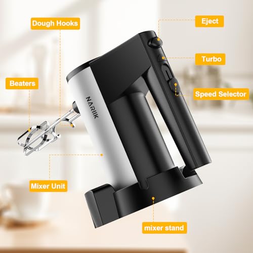 Electric Hand Mixer 660W with 5 Speeds & Stainless Steel Attachments - Black