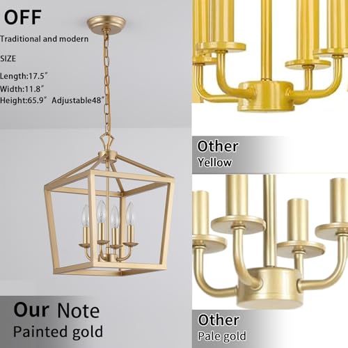 Gold Lantern Pendant Light Fixture with 4 Lights for Kitchen Island Dining Room Hallway