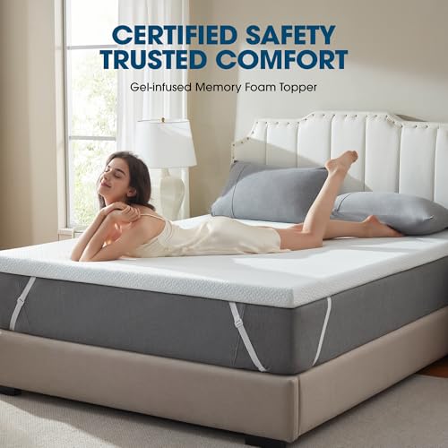 Queen Size Cooling Gel Memory Foam Mattress Topper - 3 Inch Support & Breathable Cover