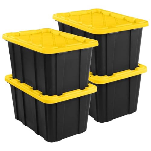 Sterilite 27 Gallon Industrial Storage Tote with Yellow Lid - Black/Yellow 4-Pack