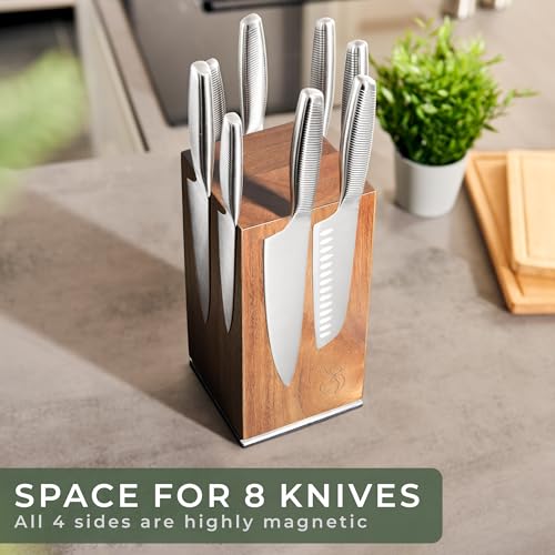 Magnetic Knife Holder with 360° Swivel - Acacia Wood & Strong Magnets