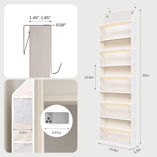 Beige 5-Tier Over the Door Organizer with Mesh Pockets - Kids Toys, Shoes, Diapers