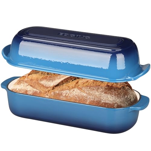 Enamel Cast Iron Loaf Pan with Lid - 12.5x5.5 inch, 5QT, Lake Blue