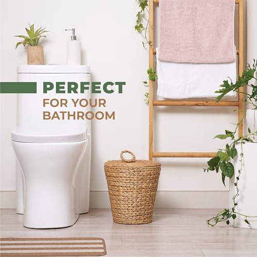 84ECO Water Hyacinth Wicker Trash Can with Lid and Liner - 3 Gallon Waste Basket for Bathroom, Kitchen, Bedroom