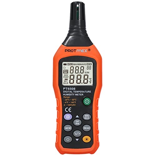 Protmex PT6508 Digital Temperature & Humidity Meter with Wet Bulb for Indoor Outdoor HVAC