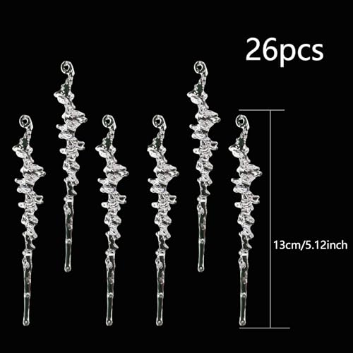 DAHI 26pcs Small Transparent Christmas Icicle Ornaments for Tree Decoration