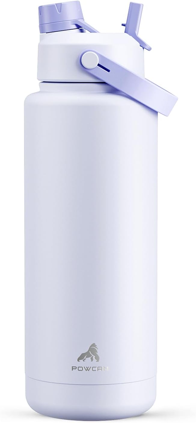POWCAN 40 oz Insulated Water Bottle - 2-in-1 Straw & Spout Lid, Leak-Proof, BPA-Free, Double Wall Stainless Steel (Lupine)