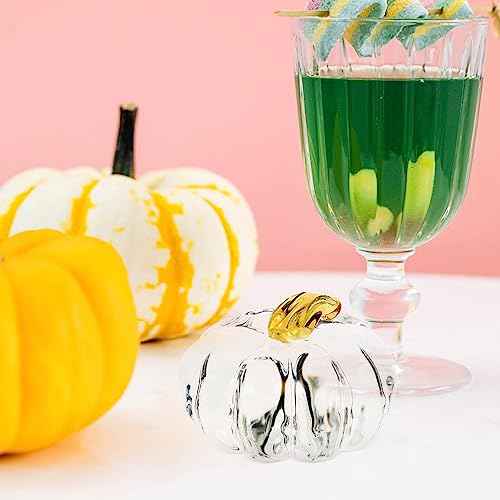 VOSAREA Hand Blown Glass Pumpkin Figurine Crystal Pumpkin Statue Clear Harvest Pumpkin Sculpture Table Accent for Fall Harvest Thanksgiving Halloween Ornament