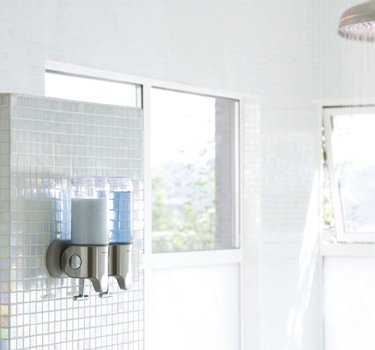 simplehuman Double Wall Mount Pump Dispenser for Shampoo & Soap, 15oz, Stainless Steel
