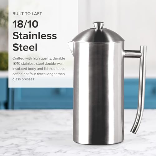 Frieling 17 oz Brushed Stainless Steel Double-Wall Insulated French Press - Travel & Camping Coffee Maker