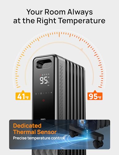 DREO Space Grey Large Oil Filled Radiator Heater 1500W Indoor Home Heating