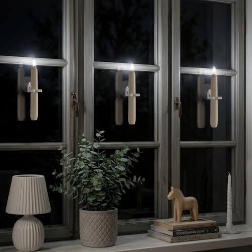 Homemory 6-Piece LED Window Candles with Sensor Dusk to Dawn, Flameless Taper Lights with Suction Cups, Battery Operated Christmas Decor