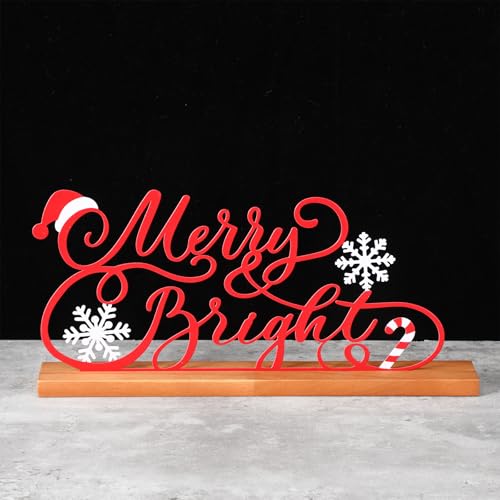 Teenyyou Merry and Bright Engagement Table Sign Gold Metal Christmas Centerpiece