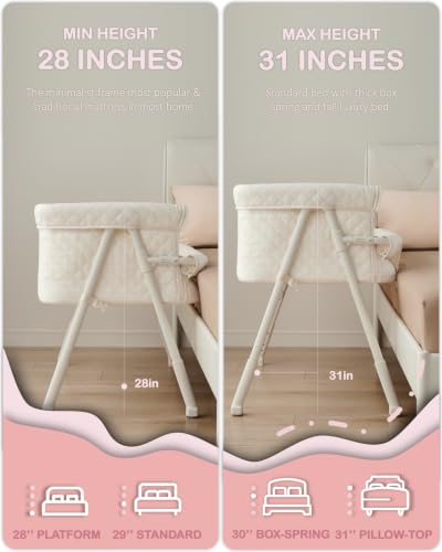 BEKA Baby Bassinet Bedside Sleeper with Retractable Side - Beige, 2-in-1 Baby Crib