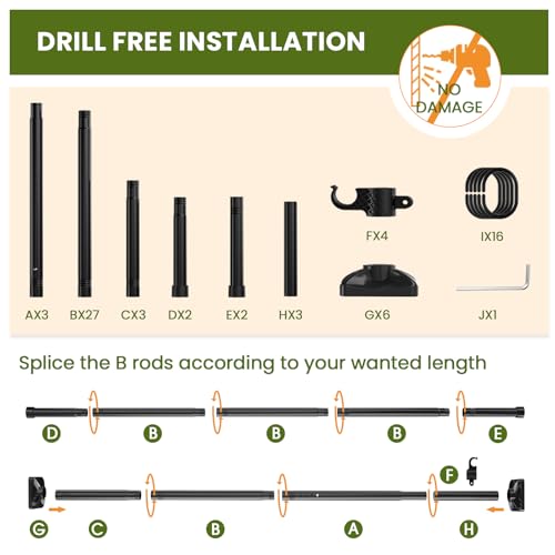 SUNALLY No Drilling Room Divider Curtain Rod - Adjustable Wall Divider, Black, 28-140 Inch Variation of Black / 28-140 inch