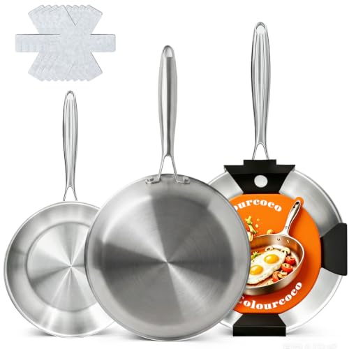 8/10/12 Inch Tri-Ply Stainless Steel Frying Pan Set Non-Stick Cookware